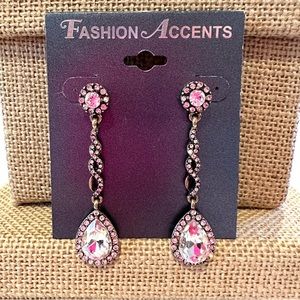 NWT Fashion Accents Earrings antique gold tone w/ clear jewels & rhinestones